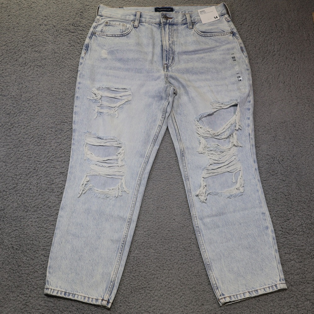 Aeropostale Mom Jeans Womens Light Wash Distressed Premium Air Denim High Rise